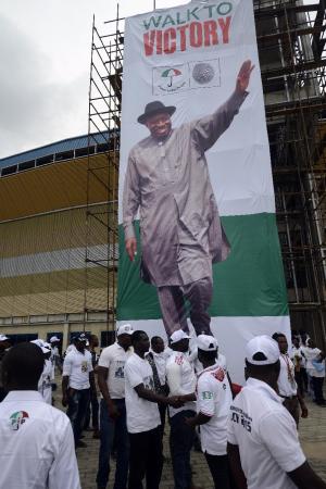 A banner at a campaign rally in Port Harcourt in the&nbsp;&hellip;