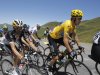Bradley Wiggins of Britain, wearing the overall leader's yellow jersey, climbs towards Aubisque pass during the 16th stage of the Tour de France cycling race over 197 kilometers (122.4 miles) with start in Pau and finish in Bagneres-de-Luchon, France, Wednesday July 18, 2012. (AP Photo/Laurent Cipriani)