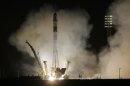 The Soyuz-FG rocket booster with Soyuz TMA-08M space ship carrying a new crew to the International Space Station, ISS, blasts off at the Russian leased Baikonur cosmodrome, Kazakhstan, Friday, March 29, 2013. The Russian rocket carries Russian cosmonauts Alexander Misurkin, Pavel Vinogradov and U.S. astronaut Christopher Cassidy. (AP Photo/Dmitry Lovetsky)