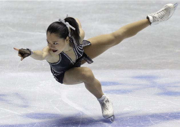 Japan's Akiko Suzuki performs during the women's short programme at the ISU World Team Trophy in Figure Skating in Tokyo