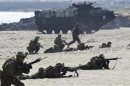 Soldiers from the U.S. Marine Corps take part in a U.S.-South Korea joint landing operation drill along the shore in Pohang