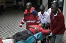 An injured blast victim arrives at Kenyatta National Hospital in Nairobi