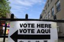 Sign is seen outside polling place in Brooklyn