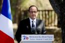 French President Francois Hollande delivers a speech during ceremonies to mark the 70th anniversary of the Allied landing in Provence, on August 15, 2014 at the Mont Faron memorial, in Toulon
