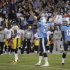 Tennessee Titans kicker Rob Bironas (2) and holder Brett Kern (6) react after Bironas' game-winning field goal in the fourth quarter of an NFL football game against the Pittsburgh Steelers on Friday, Oct. 12, 2012, in Nashville, Tenn. The Titans won 26-23. (AP Photo/Wade Payne)