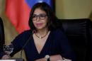 Venezuela's Foreign Minister Delcy Rodriguez speaks during a meeting with the Diplomatic Corps in Caracas