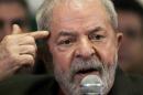 Brazil's former President Lula da Silva talks to the journalists during a press conference in Sao Paulo