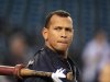 FILE - In this Wednesday, Oct. 17, 2012 file photo, New York Yankees' Alex Rodriguez takes batting practice before Game 4 of the American League championship series against the Detroit Tigers, in Detroit. Major League Baseball says it is "extremely disappointed" about a new report that says records from an anti-aging clinic in the Miami area link Rodriguez and other players to the purchase of performance-enhancing drugs. (AP Photo/Carlos Osorio, File)