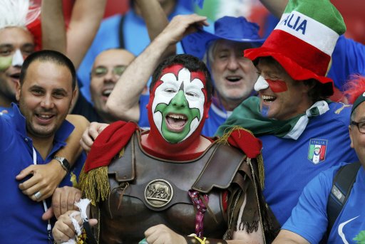 Fans of Italy's soccer team cheer before start of Euro 2012 semi-final soccer match between Italy and Germany at National Stadium in Warsaw