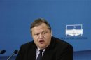 Leader of Socialist PASOK party Venizelos addresses journalists after meeting government coalition party leaders in Athens