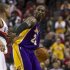 Los Angeles Lakers Bryant dribbles against the Portland Trail Blazers during their NBA game in Portland