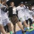 Notre Dame coach Muffet McGraw, center, dances with her players as they celebrate an 87-76 win over Duke in the regional final of the NCAA women's college basketball tournament Tuesday, April 2, 2013, in Norfolk, Va. (AP Photo/Jason Hirschfeld)