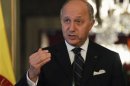 France's Foreign Affairs Minister Laurent Fabius attends a news conference after a bilateral meeting at San Carlos Palace in Bogota