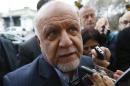 Iran's Oil Minister Zangeneh talks to journalists as he arrives at his hotel ahead of a meeting of OPEC oil ministers in Vienna