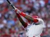 Philadelphia Phillies left fielder John Mayberry Jr. hits a two run RBI during the sixth inning of their MLB baseball game in St. Louis