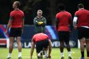 South Africa's head coach Heyneke Meyer leads a team training session at the Pennyhill park hotel in Bagshot, on October 13, 2015 during the 2015 Rugby World Cup