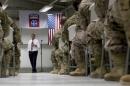 U.S. Defense Secretary Ash Carter talks to troops from the 82nd Airborne Division at the Baghdad International Airport in Baghdad