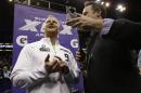 Seattle Seahawks' Jon Ryan is interviewed during media day for NFL Super Bowl XLIX football game Tuesday, Jan. 27, 2015, in Phoenix. (AP Photo/Mark Humphrey)