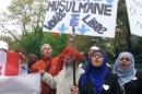 People demonstrate in Montreal against a plan to ban "conspicuous" religious symbols on September 14, 2013