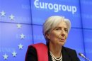 IMF Managing Director Lagarde attends a news conference after a Eurogroup meeting in Brussels