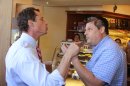 Anthony Weiner, left, who is seeking the Democratic nomination to run for the New York City Mayor's Office, has a heated argument with Shaul Kessler at Weiss Bakery in the Boro Park neighborhood in the Brooklyn borough of New York, Wednesday, Sept. 4, 2013. The altercation was captured on video and is circulating widely over the Internet. Weiner's support as a Democratic candidate for mayor collapsed amid a new sexting scandal in June, 2013 and is currently polling fourth among the candidates at 7 percent. (AP Photo/Shimon Gifter)