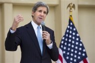 U.S. Secretary of State John Kerry speaks to U.S. embassy staff in Doha, March 6, 2013. REUTERS/Jacquelyn Martin/Pool