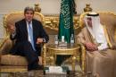 US Secretary of State John Kerry (L) meets with Saudi Minister of Foreign Affairs Adel al-Jubeir at King Salmon Air Force Station in Riyadh, on October 24, 2015