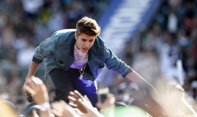 Singer Bieber greets fans at the 2012 Wango Tango concert at the Home Depot Center in Carson