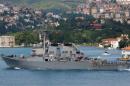 U.S. Navy guided-missile destroyer USS Porter sets sail in the Bosphorus, on its way to the Black Sea in Istanbul
