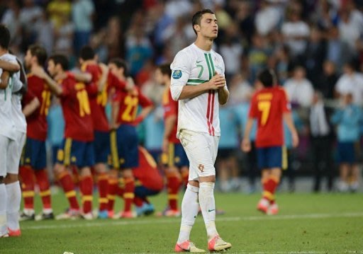Portuguese forward Cristiano Ronaldo reacts during the penalty shoot out