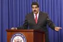 Venezuela's President Nicolas Maduro addresses the audience at the Diplomatic Centre in Port-of-Spain