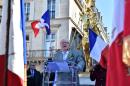 France's far-right Front National (FN) party founder and former leader Jean-Marie Le Pen delivers a speech at the Place des Pyramides in Paris during a rally in honour of Jeanne d'Arc (Joan of Arc) on May 1, 2016