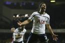 Tottenham's Etienne Capoue celebrates after scoring after scoring his sides second goal during the English FA Cup third round replay soccer match between Tottenham Hotspur and Burnley at the White Hart Lane stadium in London, Wednesday, Jan. 14, 2015. (AP Photo/Alastair Grant)