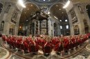 Cardinals attend a mass in St. Peter's Basilica at the Vatican
