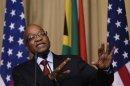 South Africa's President Zuma takes question at joint news conference with U.S. President Obama in Pretoria