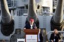 Republican presidential candidate Donald Trump speaks during a campaign event aboard the retired ship USS Iowa in Los Angeles on Tuesday, Sept. 15, 2015. (AP Photo/Kevork Djansezian)