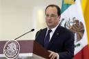 French President Francois Hollande addresses the audience at the National Aeronautic University of Queretaro in Queretaro