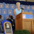 Vicki Santo, widow of star Chicago Cubs third baseman and team broadcaster Ron Santo, delivers a speech during his National Baseball Hall of Fame and Museum induction ceremony, Sunday, July 22, 2012, in Cooperstown, N.Y. (AP Photo/Tim Roske)