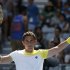 Nicolas Almagro of Spain acknowledges the crowd after progressing to the quarter-finals after Janko Tipsarevic of Serbia retired hurt in their men's singles match at the Australian Open tennis tournament in Melbourne