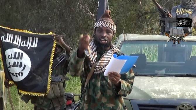 A screengrab taken on October 2, 2014 from a video released by the Nigerian Islamist extremist group Boko Haram shows the group&#39;s leader, Abubakar Shekau, delivering a speech