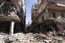 Damaged buildings are pictured in the Salah Eldine district in Aleppo