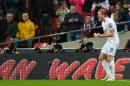 England's Harry Kane celebrates after scoring his team's fourth goal during a Euro 2016 Group E qualifying football match with Lithuania in London on March 27, 2015