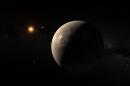 An artist's impression of the planet Proxima b, orbiting the red dwarf star Proxima Centauri