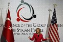 U.S. Secretary of State Clinton speaks during a news conference at the "Friends of Syria" conference in Istanbul