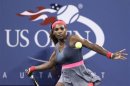 Serena Williams of the U.S. prepares to hit a forehand to Yaroslava Shvedova of Kazakhstan at the U.S. Open tennis championships in New York