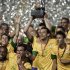 Brazil's soccer players celebrate with the trophy after winning the Clasico de Las Americas international friendly soccer match against Argentina in Buenos Aires