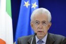 Italy's Prime Minister Monti holds a news conference at the end of an EU leaders summit discussing the EU's long-term budget in Brussels