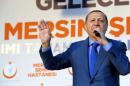 Turkish President Tayyip Erdogan addresses his supporters during an opening ceremony in Mersin