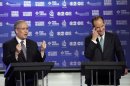 Manhattan borough president Scott Stringer and former New York Governor Eliot Spitzer, both Democrats, participate in a primary debate for New York City comptroller in the WCBS-TV studios in New York