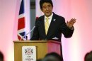 Japan's Prime Minister Shinzo Abe speaks at the Guildhall in London